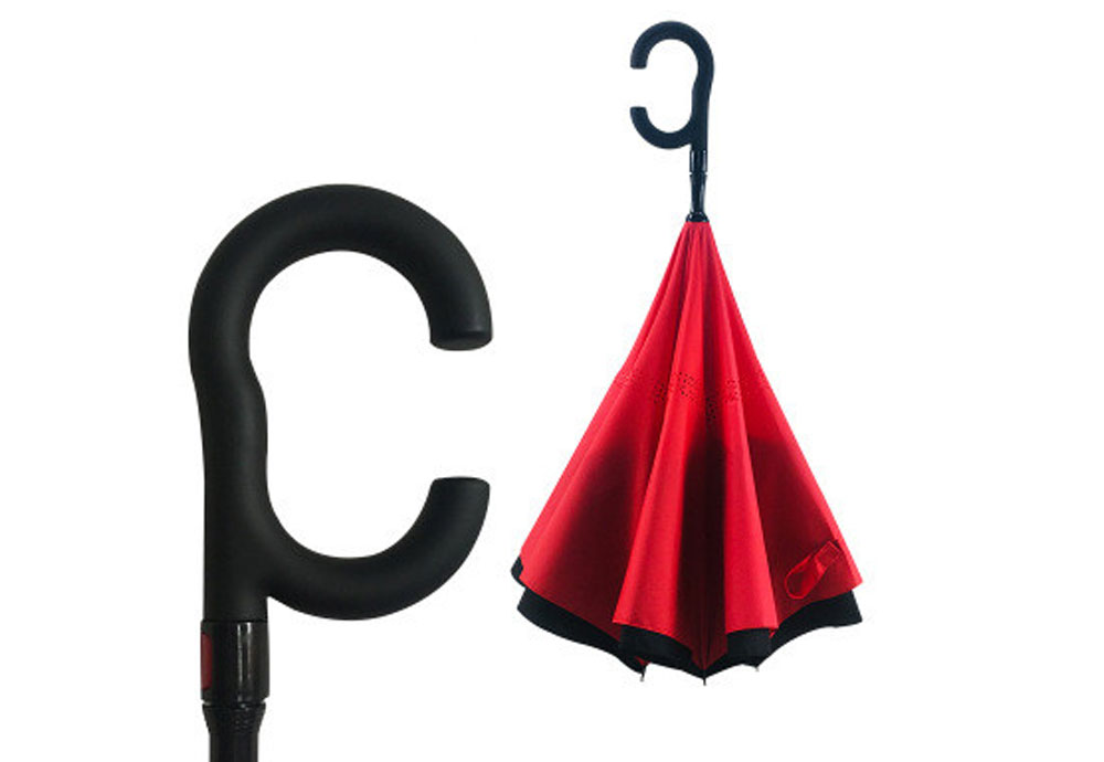 Auto Open Double Layer Inverted Car Reverse Umbrella with C-Shaped Handle