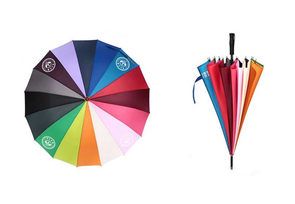 Customize Logo High Quality Manufacturer China Compact Universal Large Colors Straight Pongee Rainbow Custom Printed Umbrella