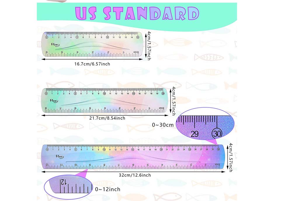 Rainbow color Students Soft Bendable Ruler Flexible Plastic Ruler