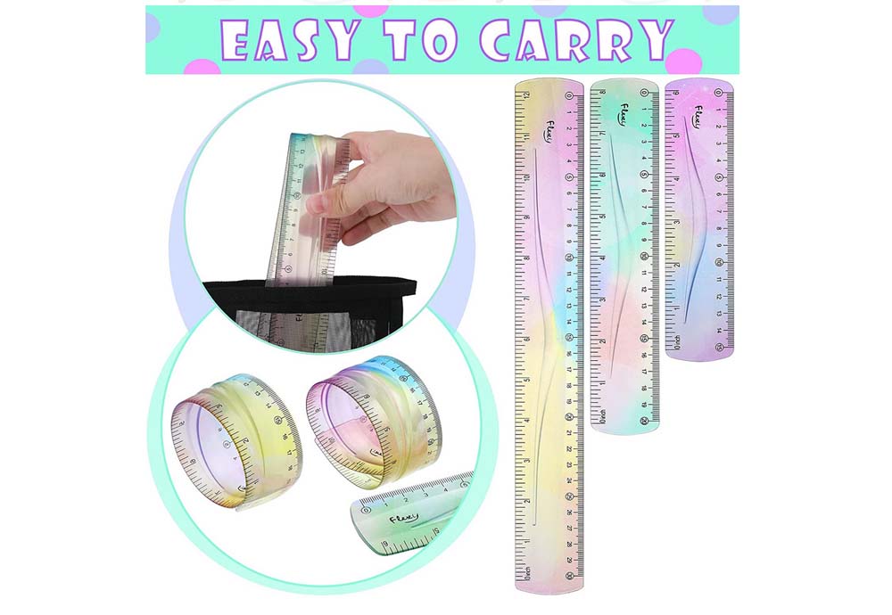 Rainbow color Students Soft Bendable Ruler Flexible Plastic Ruler